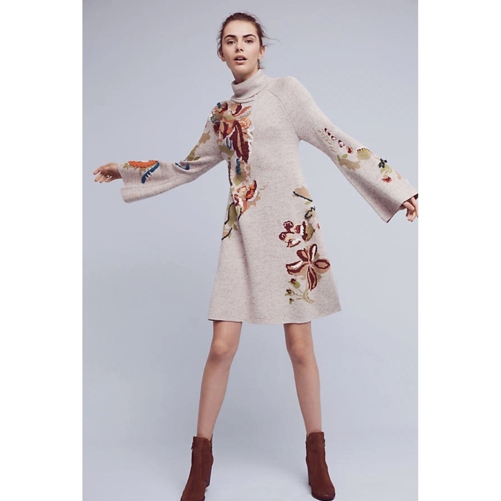 Anthropologie Knitted & Knotted Embroidered Petals Swing Dress Size‎ Small - Picture 2 of 15